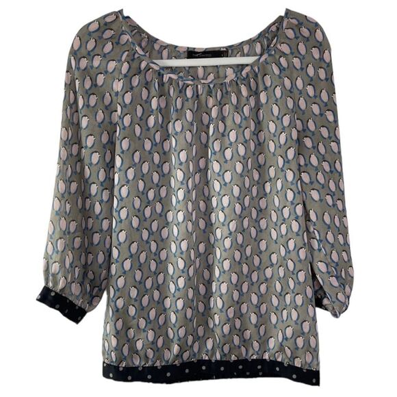 The Limited Semi Sheer Tan Papillon Bird Blouse, size small - Picture 2 of 10